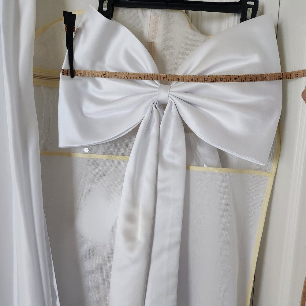 Elegant Satin Mermaid Wedding Dress With Detachable Bow and Train - Picture 11 of 15